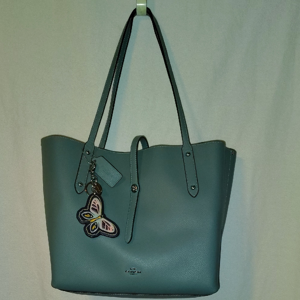 Coach Blue Leather Tote with Butterfly Accent